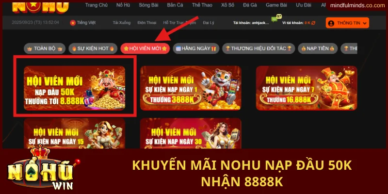 Khuyến mãi Nohu nạp đầu 50K nhận 8888K
